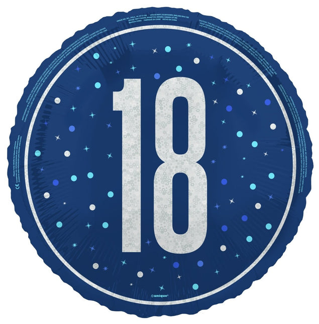 18 Jaar Helium Ballon Blauw Leeg 45cm van Unique koop je bij Partywinkel