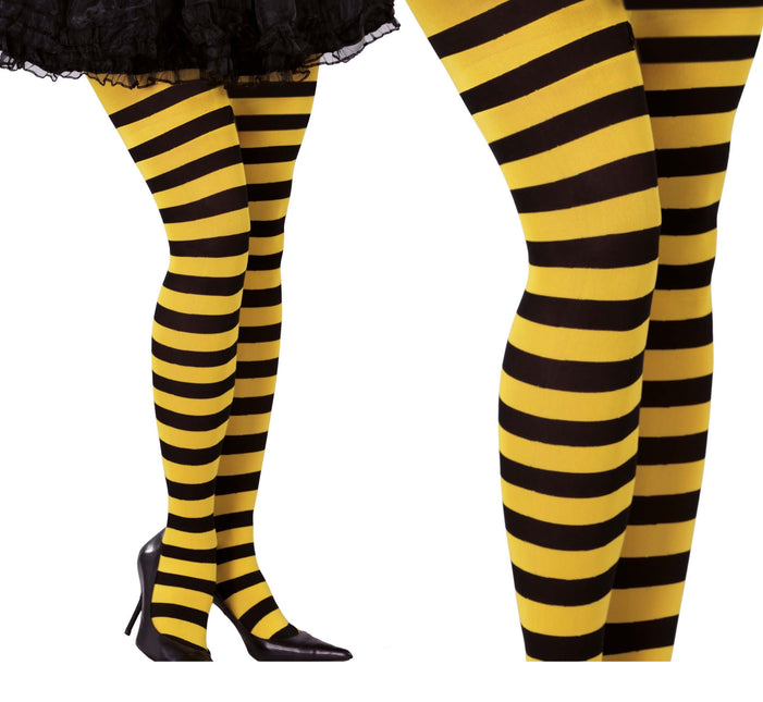 Halloween Strumpfhose Schwarz Gelb Gestreift