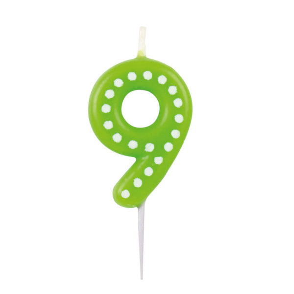 9 Kerze Grüne Punkte 6,5cm