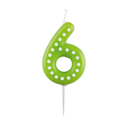 6 Kerze Grüne Punkte 6,5cm