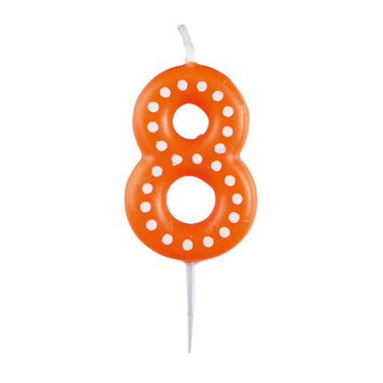 8 Kerze Orange Dots 6,5cm