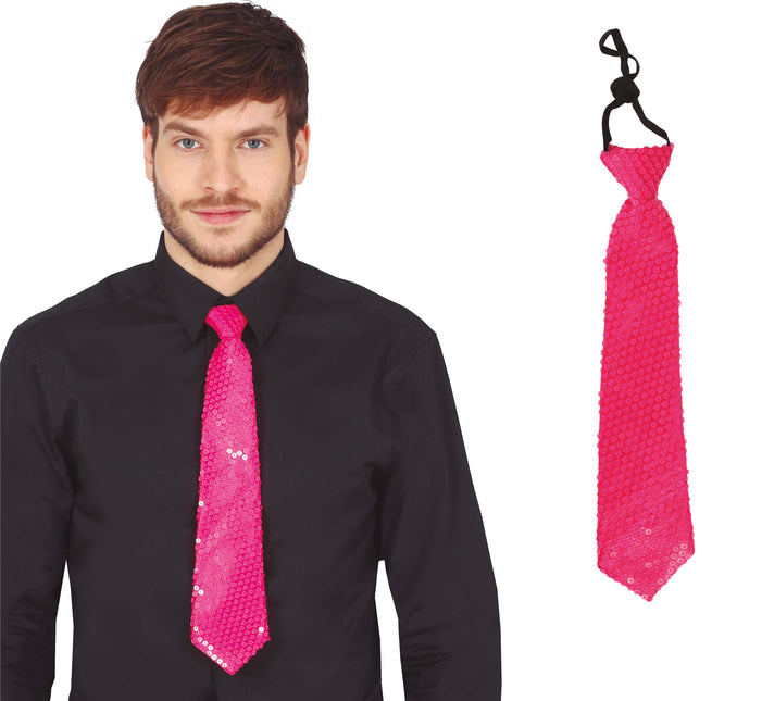Neon Rosa Krawatte Glitter 37cm