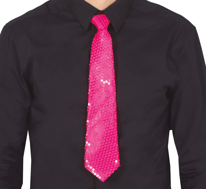 Neon Rosa Krawatte Glitter 37cm