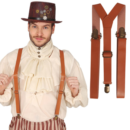 Braune Hosenträger aus Kunstleder 58cm