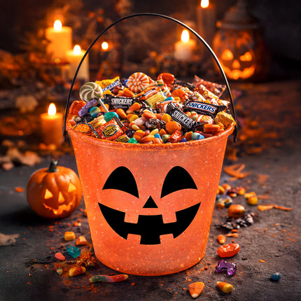 Halloween-Eimer mit orangefarbenen Glitzerpartikeln