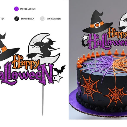 Halloween Taarttopper Oranje Paars Glitter
