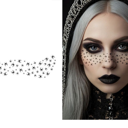 Halloween-Tattoo-Aufkleber: Schwarzes Gesicht mit Spinnen, 16 cm