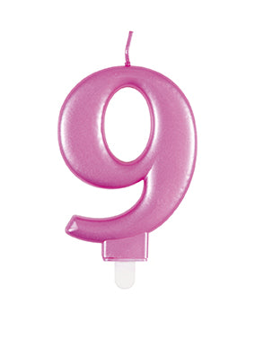 9 Jahre Kerze Rosa 12cm