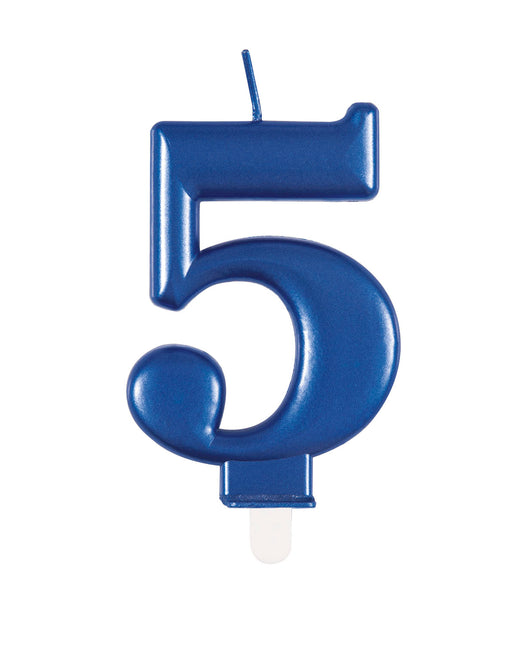 Metallische blaue Nummer 5 Geburtstagskerze