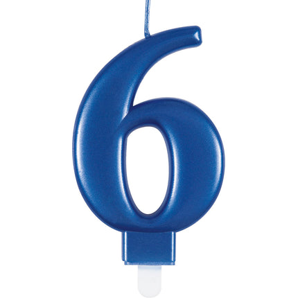 Metallische blaue Nummer 6 Geburtstagskerze