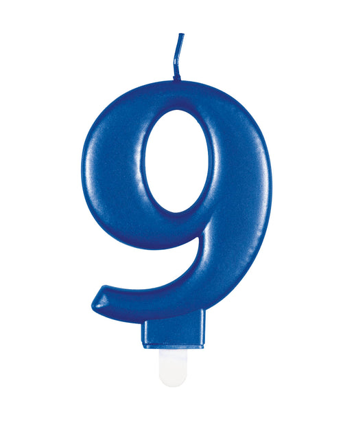 9 Jahre Kerze Blau 12cm