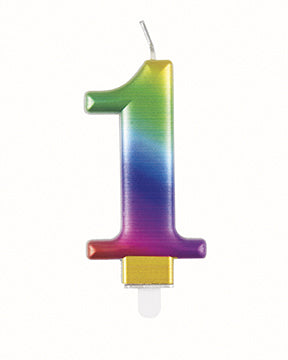 1 Jahr Kerze Regenbogen 9,5cm
