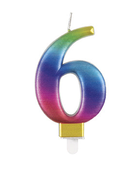 6 Jahre Kerze Regenbogen 9,5cm