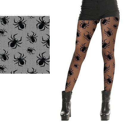 Halloween-Strumpfhose, schwarz, mit Spinnen
