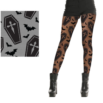 Halloween-Strumpfhose, schwarz, mit Särgen