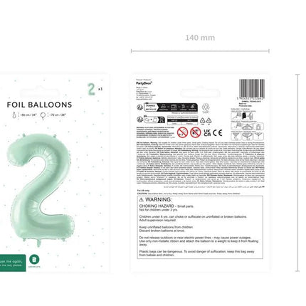 2 Jaar Cijfer Ballon Mintgroen 72cm van Partydeco koop je bij Partywinkel