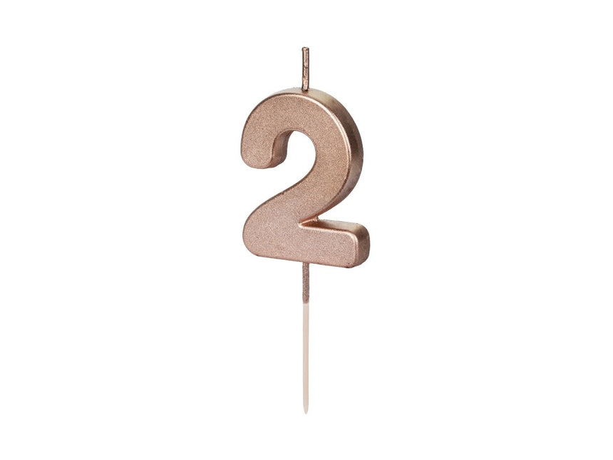 2 Jaar Kaars Rose Goud 9cm van Partydeco koop je bij Partywinkel