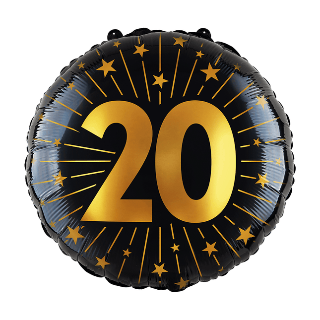 20 Jaar Helium Ballon Zwart Goud Leeg 45cm van WeFiesta koop je bij Partywinkel