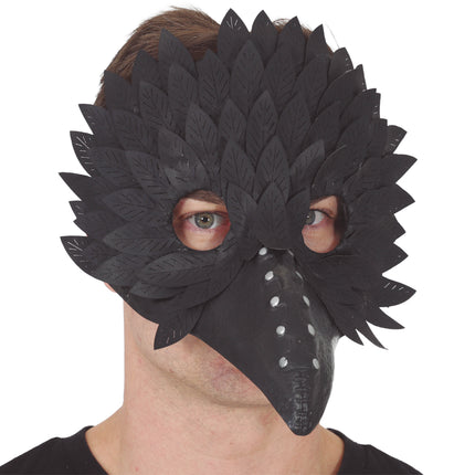 Halloween-Maske – Schwarz mit Vogelfedern
