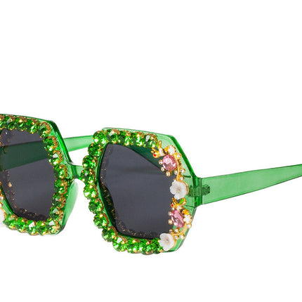 Grüne Brille Strass Blumen