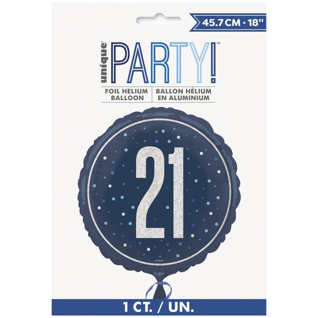 21 Jaar Helium Ballon Blauw Leeg 45cm van Unique koop je bij Partywinkel