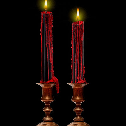 SET MIT 2 SCHWARZEN BLUTENDEN KERZEN