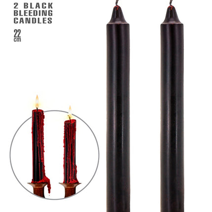 SET MIT 2 SCHWARZEN BLUTENDEN KERZEN