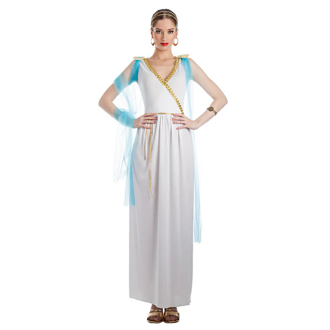 Griechische Göttinnen-Kleid Blau-Weiß Aretha