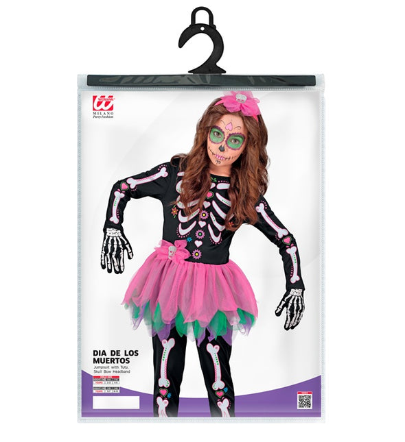 Skelett Kostüm Schwarz Rosa Kind