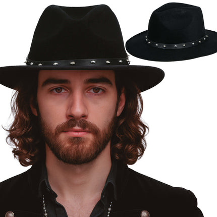 Schwarzer Filz-Cowboyhut mit Nieten, für Erwachsene
