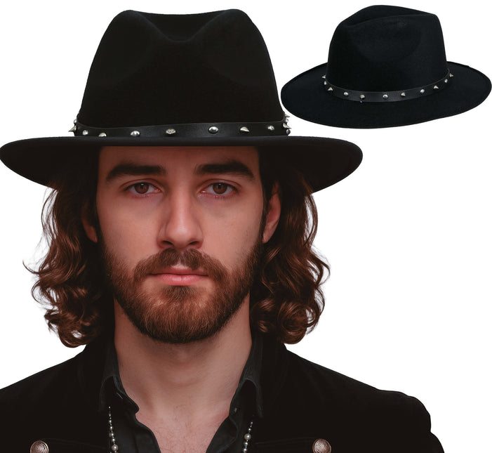 Schwarzer Filz-Cowboyhut mit Nieten, für Erwachsene