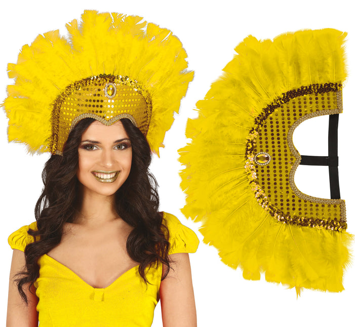 Kopfbedeckung mit Federn gelb