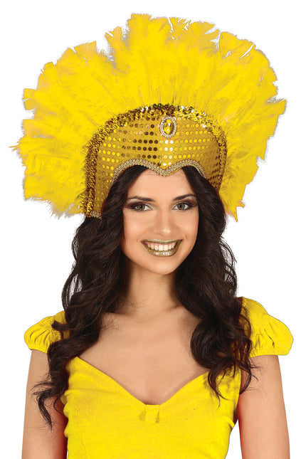 Kopfbedeckung mit Federn gelb