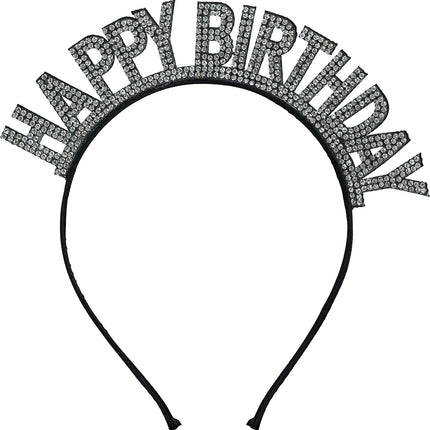 Happy Birthday Haarband Schwarz Silber