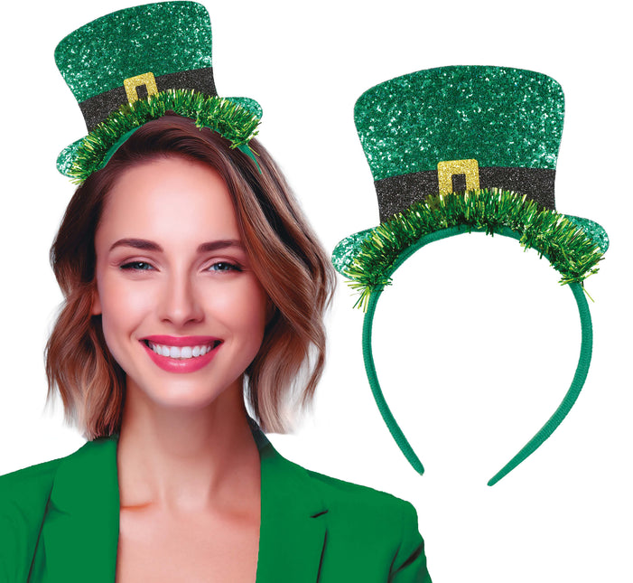 St. Patrick's Day Haarband mit Hut Glitter