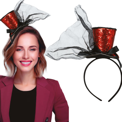 Hut Eimer Hut Rot Schwarz Glitter