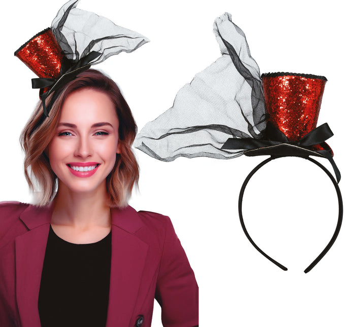 Hut Eimer Hut Rot Schwarz Glitter