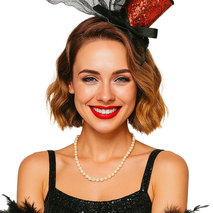 Hut Eimer Hut Rot Schwarz Glitter