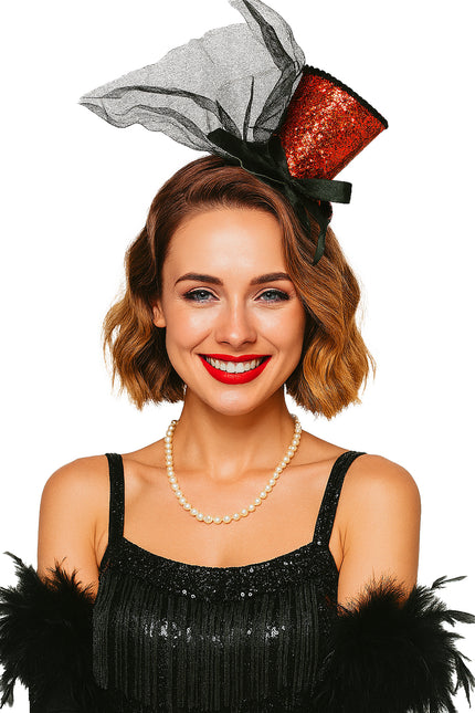 Hut Eimer Hut Rot Schwarz Glitter