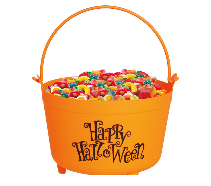 Orangefarbener Halloween-Süßigkeitseimer Happy Halloween 30cm