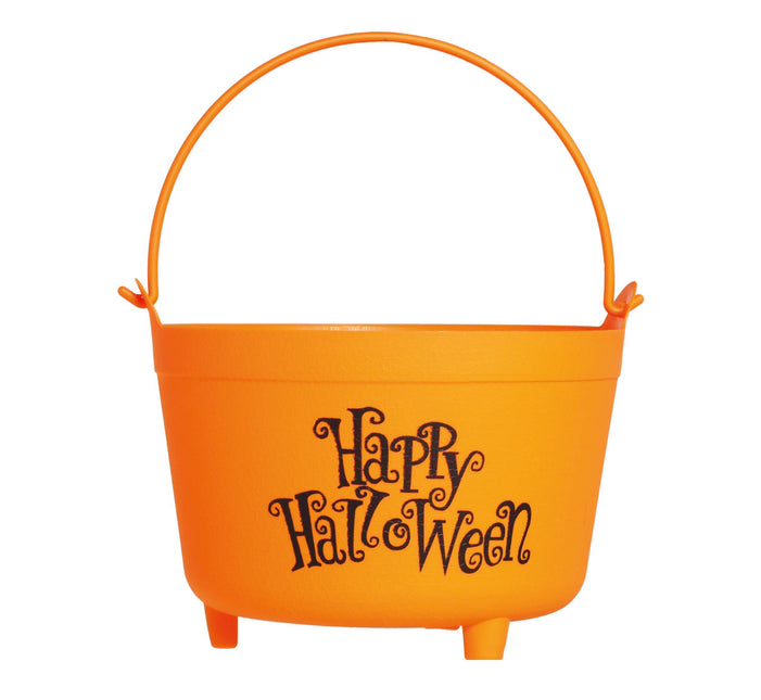 Orangefarbener Halloween-Süßigkeitseimer Happy Halloween 30cm