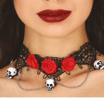 Halloween Halskette Totenkopf Rosen