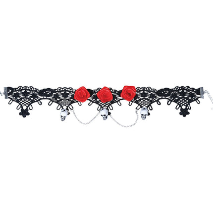 Halloween Halskette Totenkopf Rosen