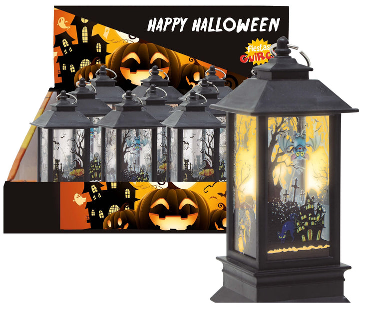Schwarze Halloween Laterne mit Licht 12,5cm