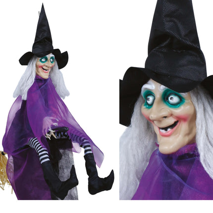 Halloween Hängedekoration Hexe mit Licht und Sound 90cm