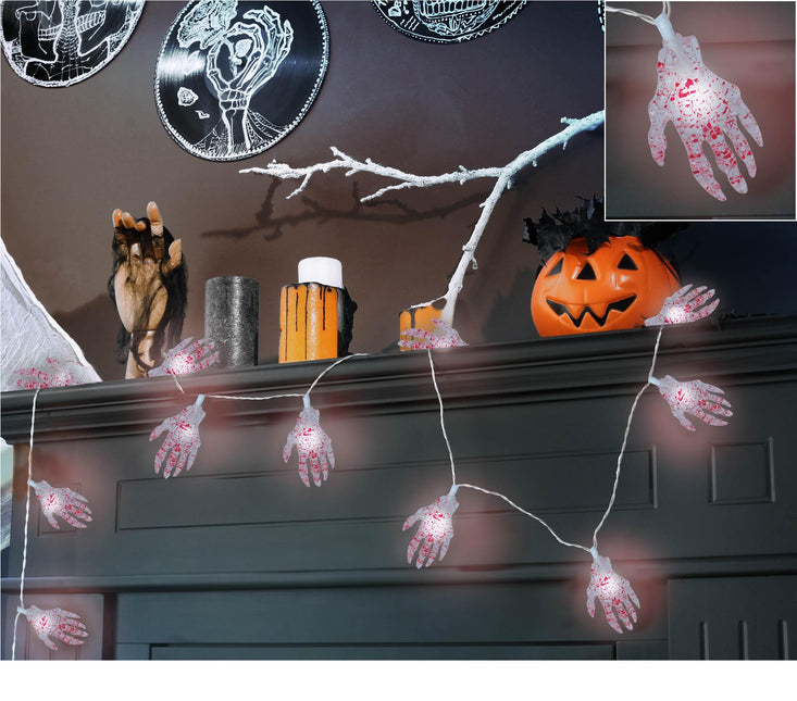 Halloween Lichtgirlande LED Skelett Hand 1,15m
