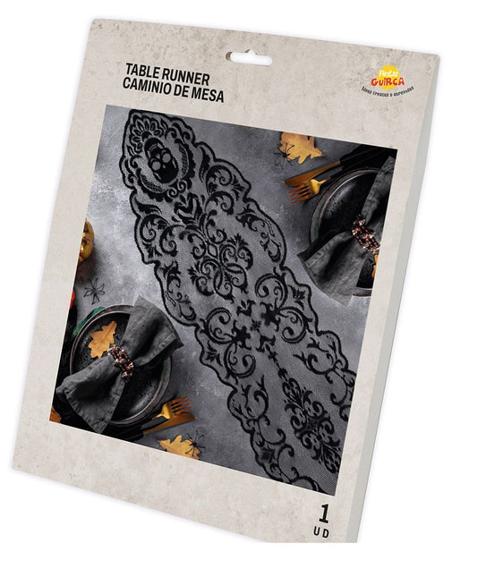 Schwarze Halloween Tischdecke Spitze 180cm