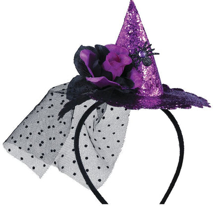 Lila Halloween Haarband Mini Hexenhut