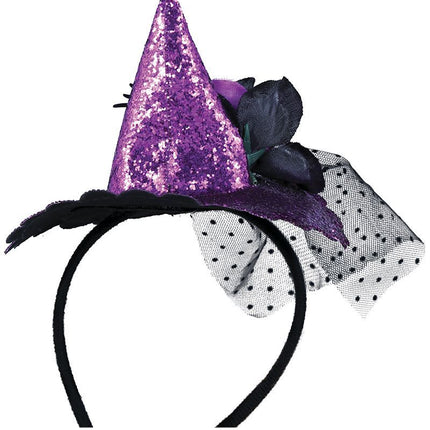 Lila Halloween Haarband Mini Hexenhut