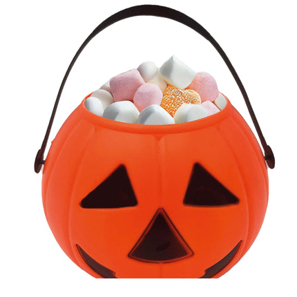 Orangefarbener Halloween Süßigkeiteneimer Kürbis 15cm
